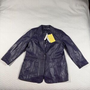 DENIM & CO Purple Genuine Leather Blazer Jacket Women's‎ 1X Single Button New*